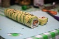 Homemade Caterpillar avocado sushi in Israel, asian food Royalty Free Stock Photo