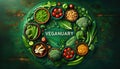 Vegetarian concept from vegetables, fruits and plant based protein food top view. Veganuary month long vegan commitment in January Royalty Free Stock Photo