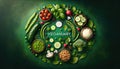 Vegetarian concept from vegetables, fruits and plant based protein food top view. Veganuary month long vegan commitment in January Royalty Free Stock Photo