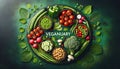 Vegetarian concept from vegetables, fruits and plant based protein food top view. Veganuary month long vegan commitment in January Royalty Free Stock Photo