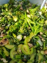 Vegetarian cooking in the wild: Broccoli stew with zucchini mushrooms and mallow