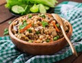 Vegetarian crumbly pearl barley porridge