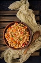 Vegetarian crumbly pearl barley porridge with vegetables Royalty Free Stock Photo