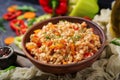 Vegetarian crumbly pearl barley porridge with vegetables