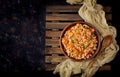 Vegetarian crumbly pearl barley porridge with vegetables