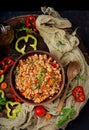 Vegetarian crumbly pearl barley porridge with vegetables