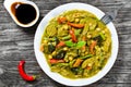 vegetarian curry with zucchini, eggplants, carrots, bell pepper, chickpeas, top-view Royalty Free Stock Photo