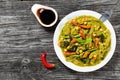 vegetarian curry with zucchini, eggplants, carrots, bell pepper, chickpeas, top-view Royalty Free Stock Photo