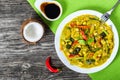 vegetarian curry with zucchini, eggplants, carrots, bell pepper, chickpeas, top-view Royalty Free Stock Photo