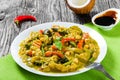 vegetarian curry with zucchini, eggplants, carrots, bell pepper, chickpeas, top-view Royalty Free Stock Photo