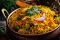 Vegetarian Delight Close-Up of Biryani with a Medley of Spices and Veggies