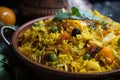 Vegetarian Delight Close-Up of Biryani with a Medley of Spices and Veggies