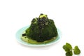 Vegetarian Dish Isolated on White Background with Broccoli and Seasoning Peppermint and Sesame Gravy Sauce