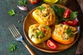 Vegetarian dish. Peppers stuffed with quinoa, shrimp and vegetables Royalty Free Stock Photo