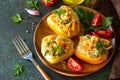 Vegetarian dish. Peppers stuffed with quinoa, shrimp  and vegetables Royalty Free Stock Photo
