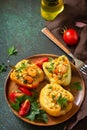 Vegetarian dish. Peppers stuffed with quinoa, shrimp and vegetables Royalty Free Stock Photo