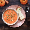 Vegetarian dish pumpkin soup with pumpkin seeds