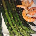 A vegetarian dish : shrimps with asparagus