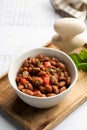 Vegetarian dish of stewed pink beans and tomatoes. A delicious bean dish served