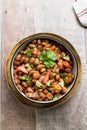 Vegetarian dish of stewed pink beans and tomatoes. A delicious bean dish served