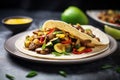 vegetarian fajitas with mushrooms and zucchini on a slate surface Royalty Free Stock Photo