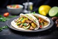 vegetarian fajitas with mushrooms and zucchini on a slate surface Royalty Free Stock Photo