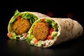 Vegetarian falafel wraps with salad and tomato on black background Royalty Free Stock Photo