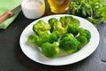 Vegetarian food. Broccoli on white plate Royalty Free Stock Photo