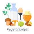 Vegetarian food diet illustration types healthy nutrition concept fruits and vegan vegetables kitchen menu cooking