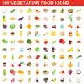 100 vegetarian food icons set, isometric 3d style Royalty Free Stock Photo