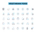 Vegetarian food linear icons set. Tofu, Quinoa, Lentils, Chickpeas, Tempeh, Seitan, Nutritional yeast line vector and