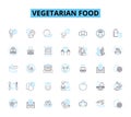 Vegetarian food linear icons set. Tofu, Quinoa, Lentils, Chickpeas, Tempeh, Seitan, Nutritional yeast line vector and