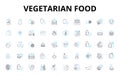 Vegetarian food linear icons set. Tofu, Quinoa, Lentils, Chickpeas, Tempeh, Seitan, Nutritional yeast vector symbols and