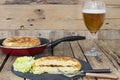 Omelette with a glass of beer