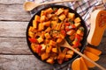 Vegetarian food: pumpkin curry. horizontal top view