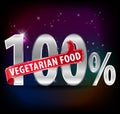 100% vegetarian food silver label with thumbs up typography vector- eps10