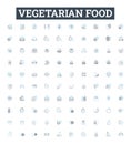 Vegetarian food vector line icons set. Vegetables, Beans, Lentils, Tofu, Quinoa, Tempeh, Legumes illustration outline