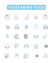 Vegetarian food vector line icons set. Vegetables, Beans, Lentils, Tofu, Quinoa, Tempeh, Legumes illustration outline