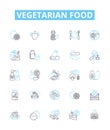 Vegetarian food vector line icons set. Vegetables, Beans, Lentils, Tofu, Quinoa, Tempeh, Legumes illustration outline