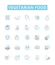 Vegetarian food vector line icons set. Vegetables, Beans, Lentils, Tofu, Quinoa, Tempeh, Legumes illustration outline