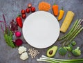 Vegetarian food and white plate Royalty Free Stock Photo