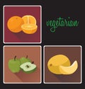 Vegetarian foods: oranges, cantaloupe, apples