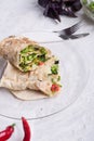 Vegetarian halfs of shawarma sandwich roll. served in provence style. Healthy fast food. close up