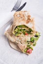 Vegetarian halfs of shawarma sandwich roll. served in provence style. Healthy fast food. close up