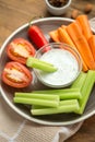 Vegetarian healthy snacks, vegetable snack: carrots, celery, tom Royalty Free Stock Photo