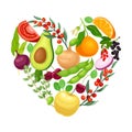 Vegetarian Heart Shaped Arrangement with Herbs and Vegetables Vector Illustration Royalty Free Stock Photo