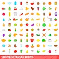 100 vegetarian icons set, cartoon style