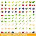 100 vegetarian icons set, cartoon style