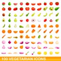 100 vegetarian icons set, cartoon style