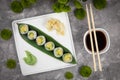 Vegetarian Japanese rolls with avocado Royalty Free Stock Photo